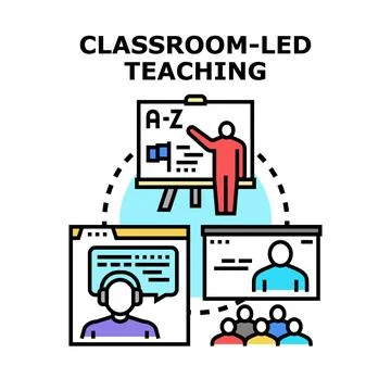 Classroom led teaching educating students online and offline Stock Illustration