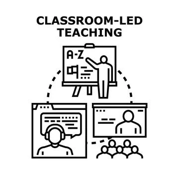 Classroom led teaching educating students online and offline Stock Illustration