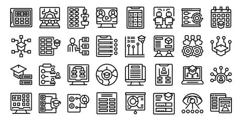 Classroom management software icons set outline vector. People school Illustrazione stock