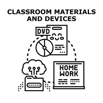 Classroom materials technology devices and homework concept Stock Illustration