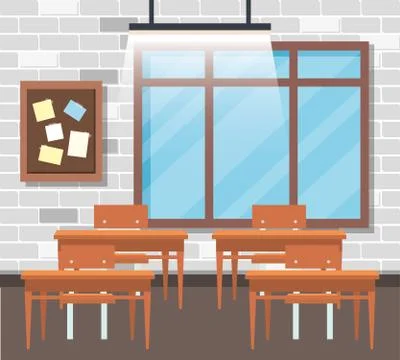 Classroom with note board and window with desk Stock Illustration