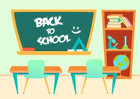 Classroom objects. Flat vector illustration. Back to school concept. Illustrazione stock