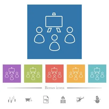 Classroom outline flat white icons in square backgrounds Illustrazione stock