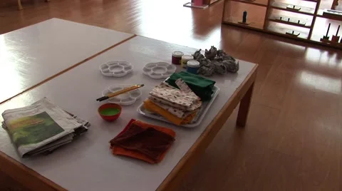 Classroom paint on table Video stock 44491053