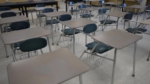 Classroom Ready for Students With Empty Desks Arranged in Organized Rows Stock Footage 305766415