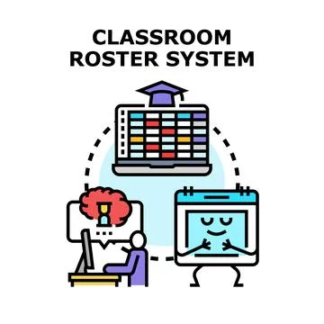 Classroom roster system managing student schedules digitally Stock Illustration