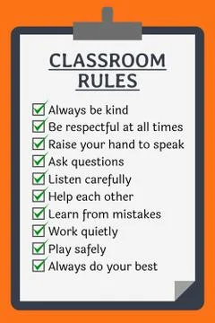 Classroom rules poster. Clipboard over orange background Stock Illustration