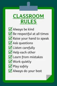 Classroom rules poster. Clipboard over green background Stock Illustration