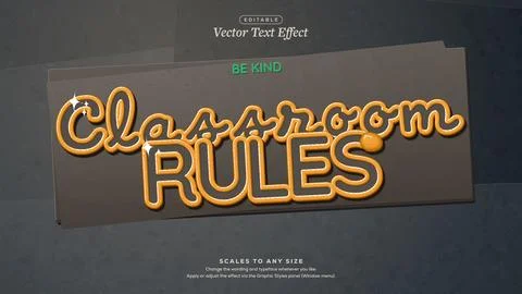 Classroom Rules Text Effect in Hollow Ochre Puff Paint on Gray Card イラスト素材