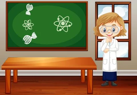 Classroom scene with science student by the board Stock Illustration