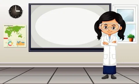 Classroom scene with science student standing by the board Illustrazione stock