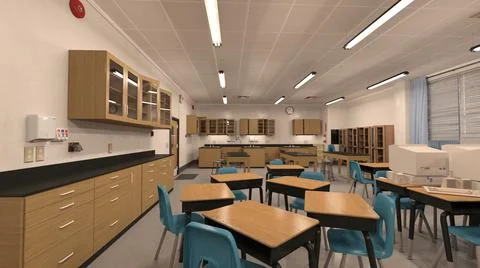 Classroom of the school without student and teacher 3d illustration Stock Illustration