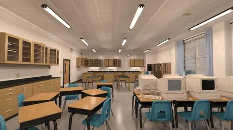 Classroom of the school without student and teacher 3d illustration Stock Illustration