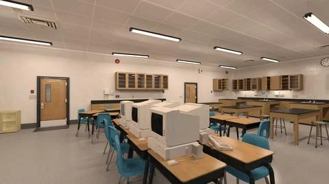 Classroom of the school without student and teacher 3d illustration Stock Illustration