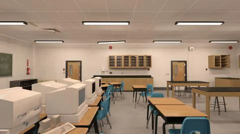 Classroom of the school without student and teacher 3d illustration Stock Illustration