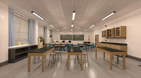 Classroom of the school without student and teacher 3d illustration Stock Illustration