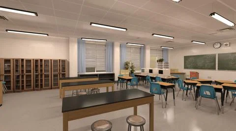 Classroom of the school without student and teacher 3d illustration Stock-Illustration
