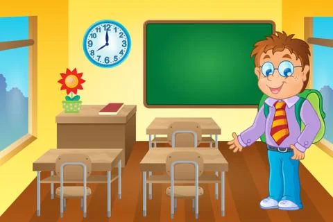 Classroom with schoolboy - eps10 vector illustration. Stock Illustration