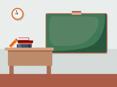 Classroom with table, blackboard Stock Illustration