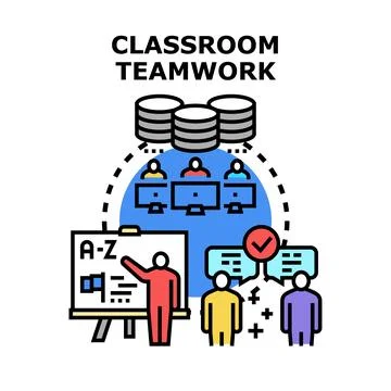 Classroom teamwork learning and online collaboration concepts Stock Illustration