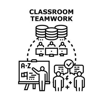 Classroom teamwork learning and online collaboration concepts Stock Illustration