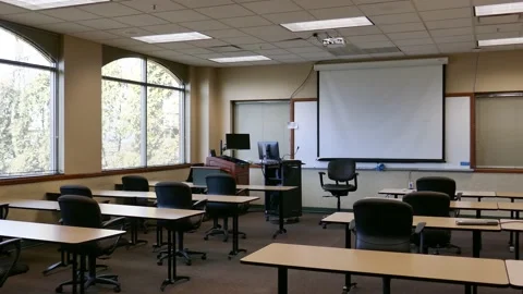 Classroom technology in empty room left view Stock Footage 150715610