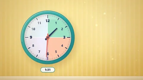 Classroom Wall Clock Telling Time Quarter Hours Seamless Loop Stock-Footage 346879125
