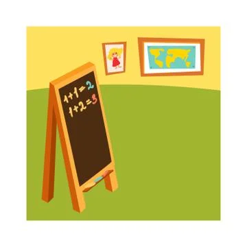 Classroom without student school class with wooden furniture and green Stock Illustration