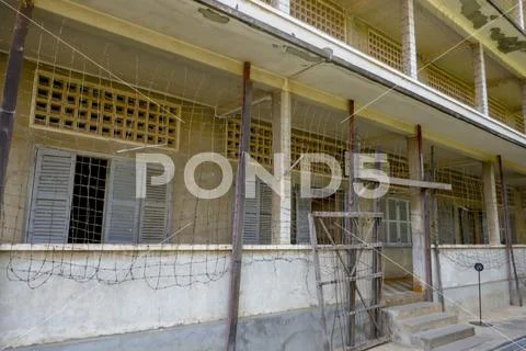 Classrooms at Tuol Sleng Genocide Museum in Phnom Penh Cambodia Stock Photos