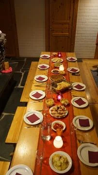 Classy and elegant Christmas dinner table. Stock Photos