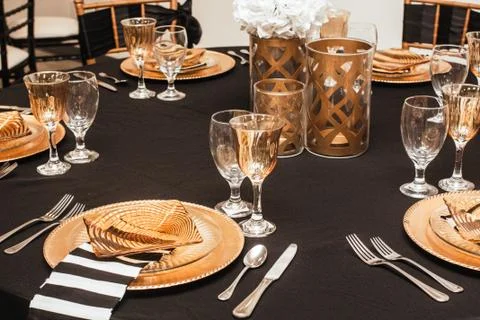 Classy Black, Gold & White Table Decor Stock Photos