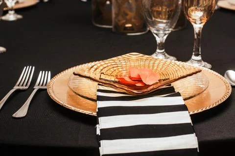 Classy Black, Gold &amp; White Table Decor Stock Photos