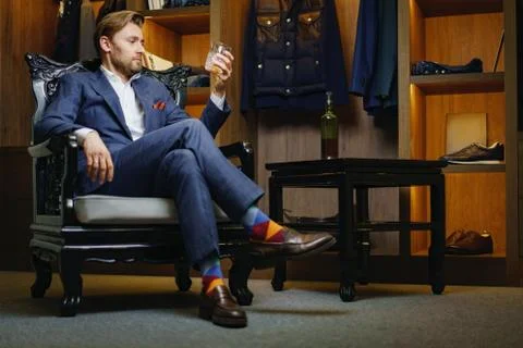 Classy man with whiskey Stock Photos