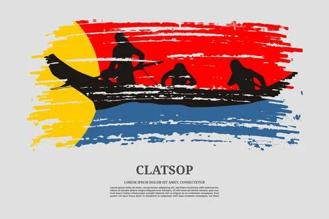 Clatsop flag with brush stroke effect and information text poster, vector Stock Illustration