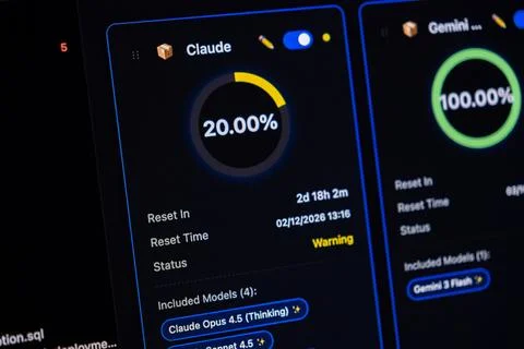 Claude artificial intelligence dashboard interface displaying usage statistics 스톡 사진