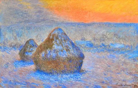 Claude Monet - Stacks of Wheat (Sunset, Snow Effect), 1890. Stock Photos