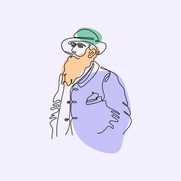Claude Monet vector one line art portrait. French painter. Stock Illustration
