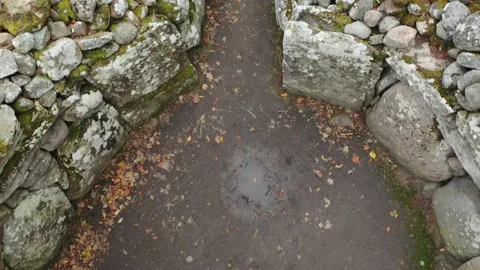 Clava Cairns Drone View Close-up of passage, Inverness, Scotland 4K Stock Footage 145924595