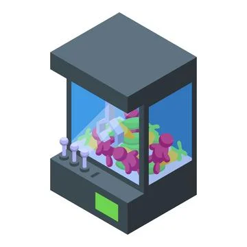 Claw crane arcade game grabbing plush toys in isometric view Stock Illustration