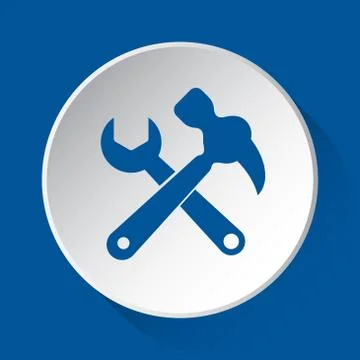 Claw hammer and spanner, blue icon on white button Stock Illustration