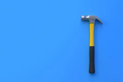Claw hammer with yellow plastic handle isolated on blue background Stock Illustration