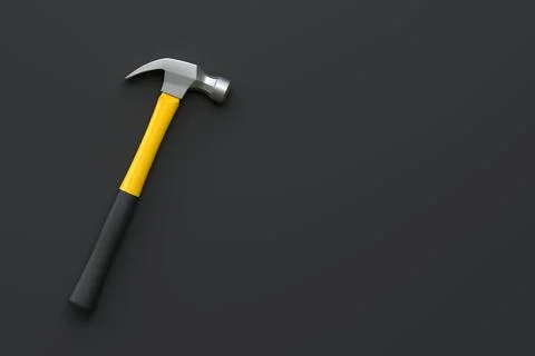 Claw hammer with yellow plastic handle isolated on black background Stock Illustration