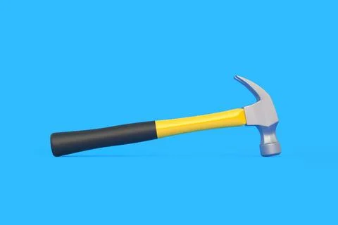 Claw hammer with yellow plastic handle isolated on blue background Stock Illustration