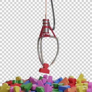 Claw machine catching a figurine isolated on white background. Personnel se.. Stock Illustration