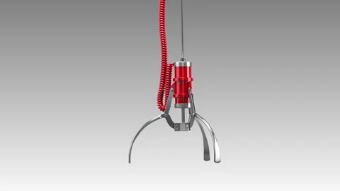 Claw machine grabbers hanging on something isolated on a white background Stock Footage 303868176