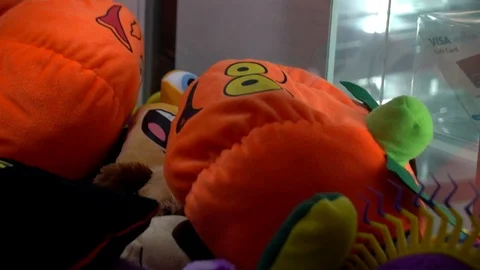 Claw Machine Miss Close-Up Pumpkin Stock Footage 120766651