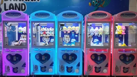 Claw machine shop with cute dolls at shopping mall 動画素材 279894640