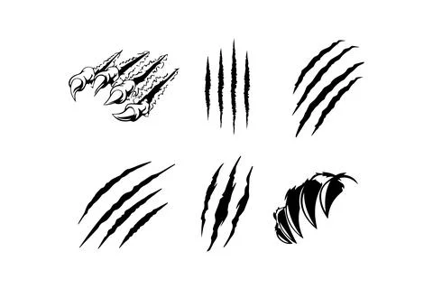 Claw Scratch and Slash Marks Silhouettes. Vector icon. Stock Illustration