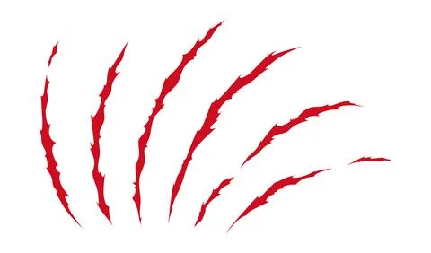 Claw scratches of wild animal. Red cat scratches marks isolated in white Stock Illustration