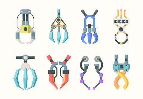 Claws robotic grips set. Mechanical arm arcade game hooks for prizes Illustrazione stock